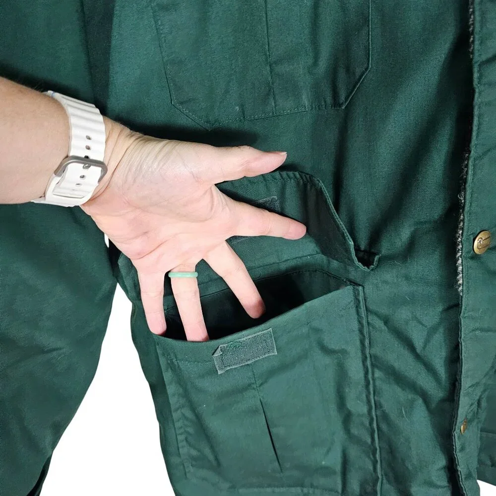 Vintage Woolrich Wool Lined Field Jacket L Green Plaid Lining Work Barn‎ Coat